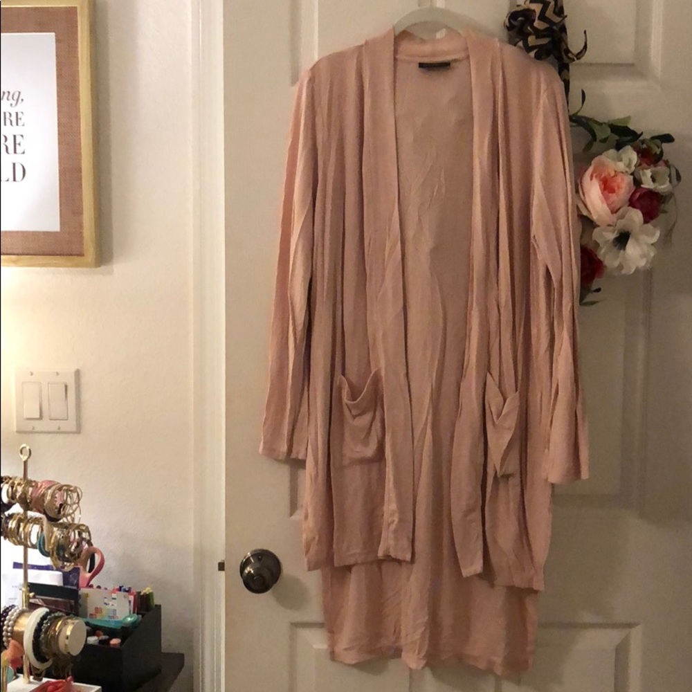 DKNY Ribbed Cotton High Low Hem Cardigan
